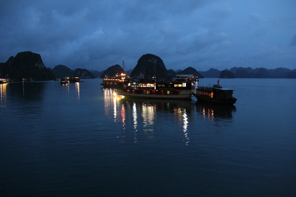 Halong Bay at night in Vietnam